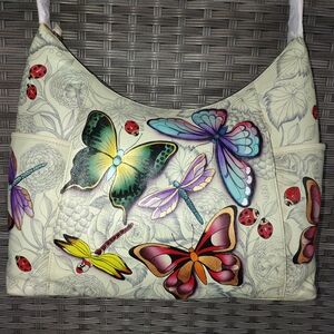 Anuschka Yellow and Green Artistic Shoulder Bag